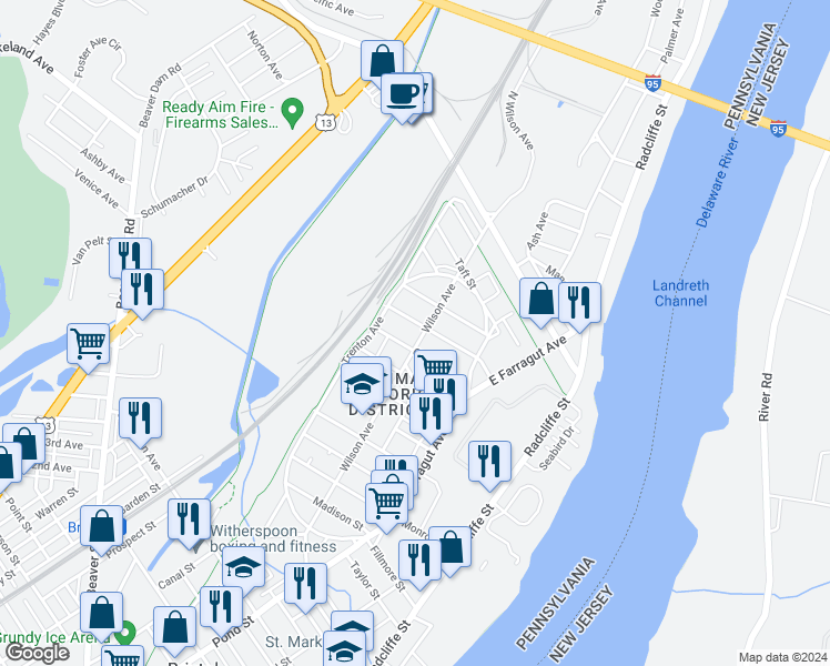 map of restaurants, bars, coffee shops, grocery stores, and more near 2119 Wilson Avenue in Bristol