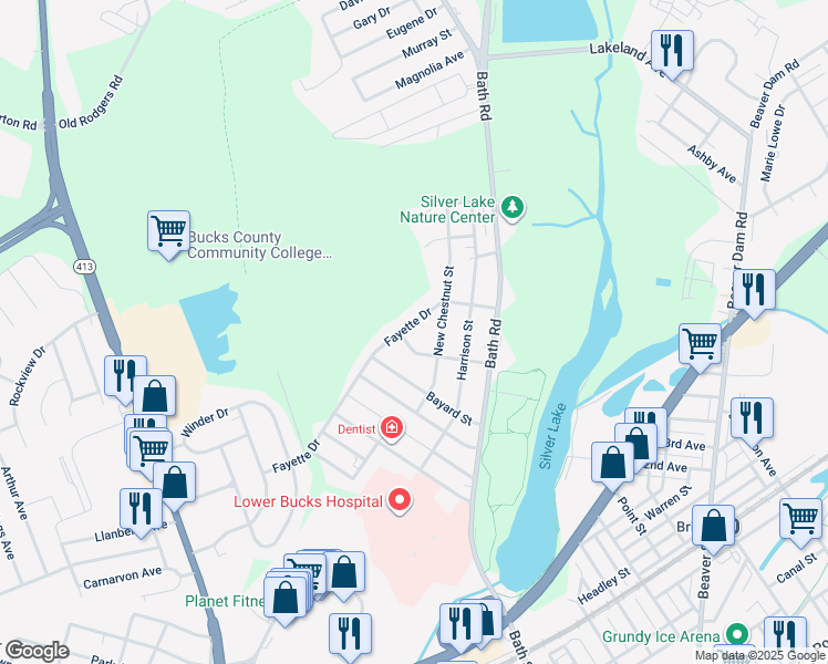 map of restaurants, bars, coffee shops, grocery stores, and more near 4510 Fayette Drive in Bristol