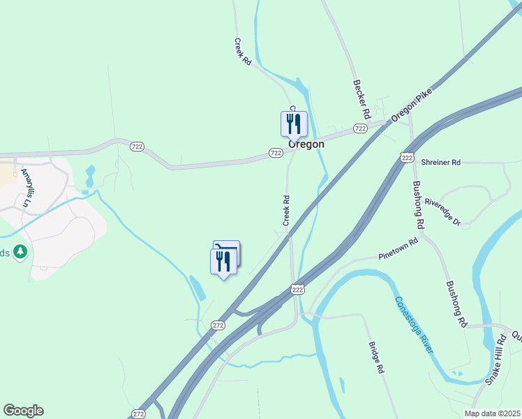 map of restaurants, bars, coffee shops, grocery stores, and more near 1289 Creek Road in Lititz