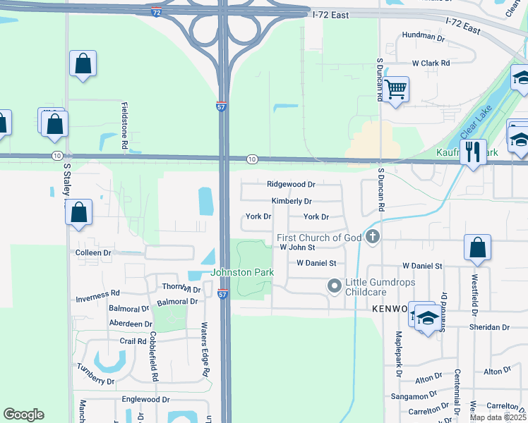 map of restaurants, bars, coffee shops, grocery stores, and more near 612 Goldenview Drive in Champaign