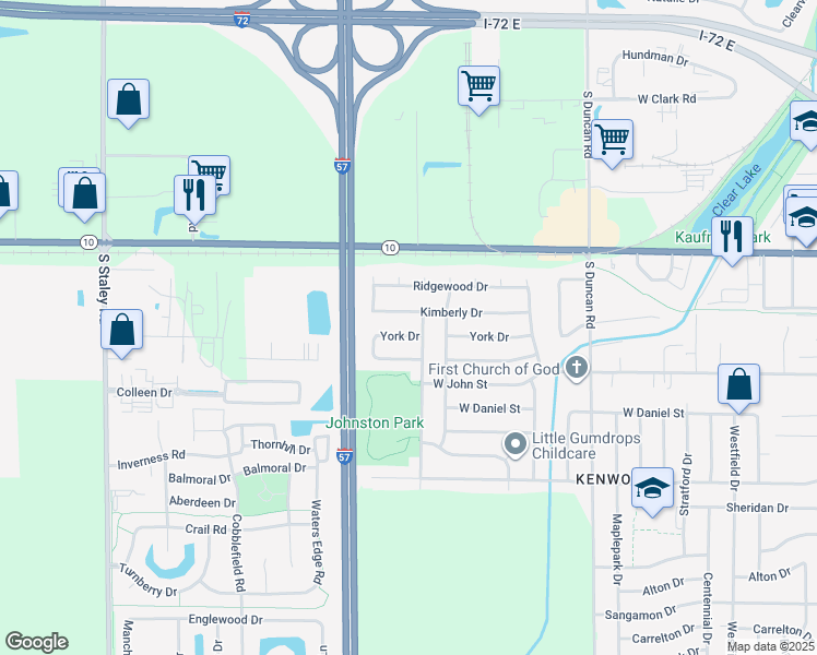 map of restaurants, bars, coffee shops, grocery stores, and more near 612 Goldenview Drive in Champaign