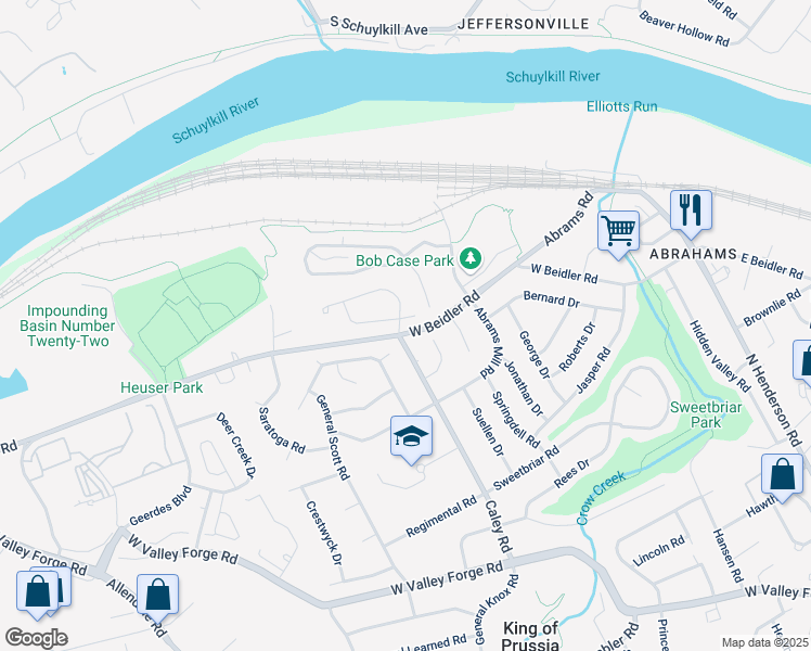 map of restaurants, bars, coffee shops, grocery stores, and more near 798 Caley Road in King of Prussia