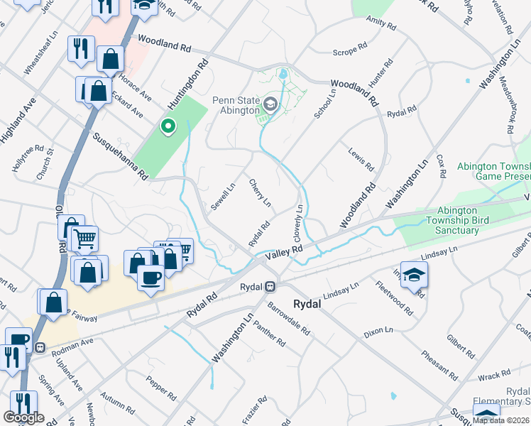 map of restaurants, bars, coffee shops, grocery stores, and more near 1147 Rydal Road in Rydal