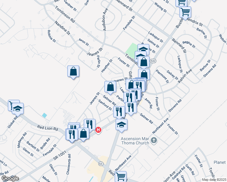 map of restaurants, bars, coffee shops, grocery stores, and more near 629 Parlin Street in Philadelphia
