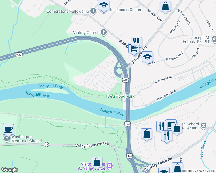 map of restaurants, bars, coffee shops, grocery stores, and more near 109 Whitley Drive in Eagleville