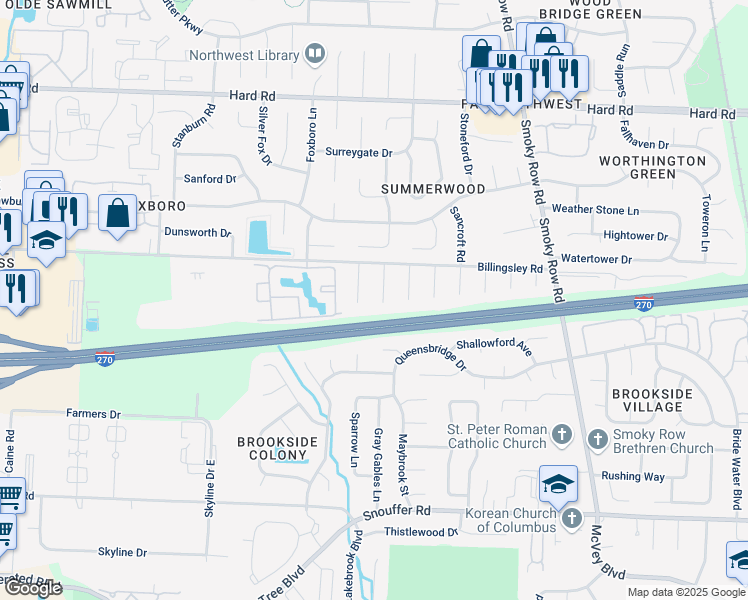 map of restaurants, bars, coffee shops, grocery stores, and more near 7594 Bingham Court in Columbus