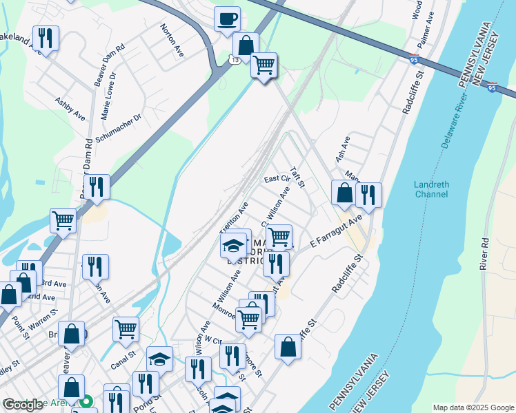 map of restaurants, bars, coffee shops, grocery stores, and more near 334 McKinley Street in Bristol