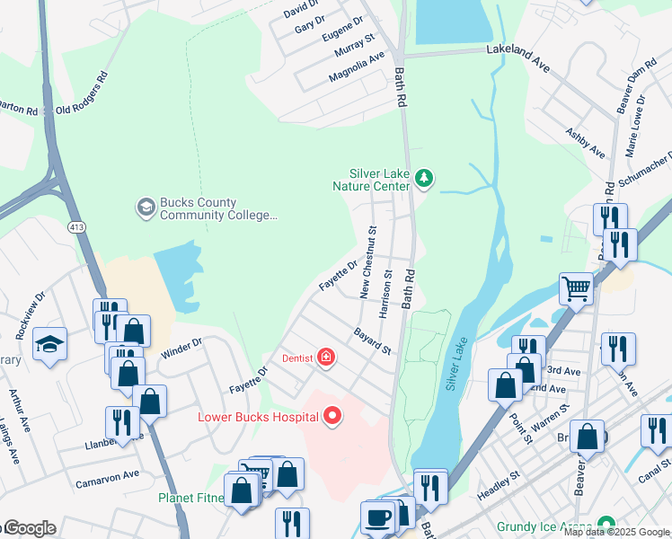 map of restaurants, bars, coffee shops, grocery stores, and more near 4503 Fayette Drive in Bristol