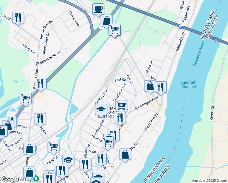 map of restaurants, bars, coffee shops, grocery stores, and more near 345 McKinley Street in Bristol