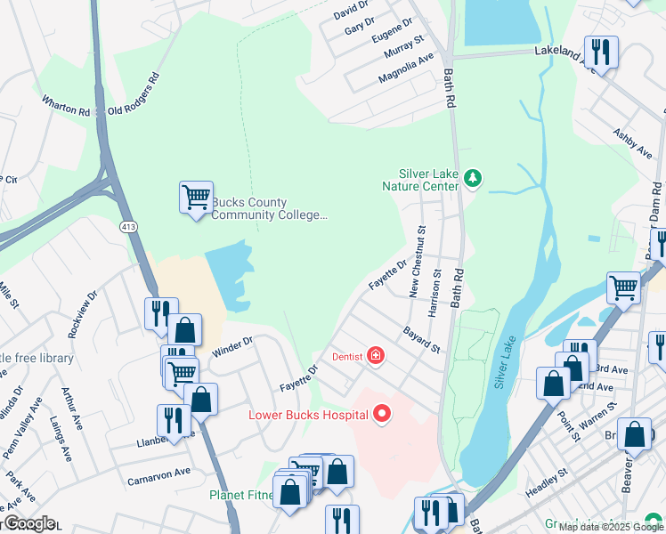 map of restaurants, bars, coffee shops, grocery stores, and more near 4419 Fayette Drive in Bristol