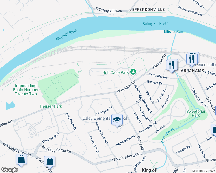 map of restaurants, bars, coffee shops, grocery stores, and more near 410 Jean Drive in King of Prussia