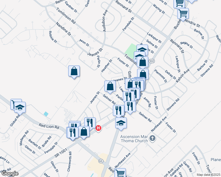 map of restaurants, bars, coffee shops, grocery stores, and more near 619 Parlin Street in Philadelphia
