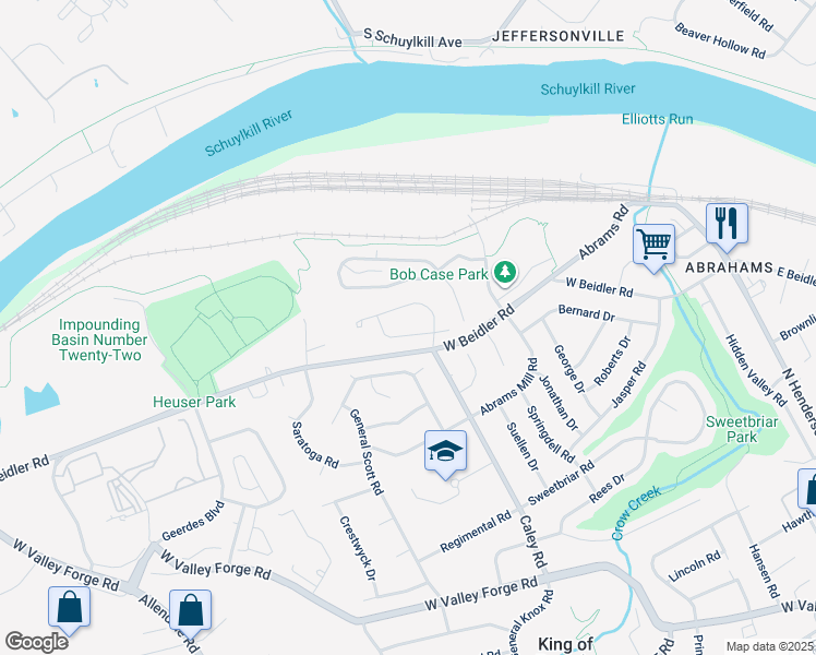 map of restaurants, bars, coffee shops, grocery stores, and more near 410 Jean Drive in King of Prussia