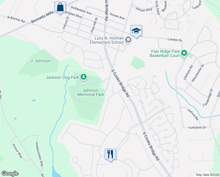 map of restaurants, bars, coffee shops, grocery stores, and more near 14 Rye Court in Jackson Township