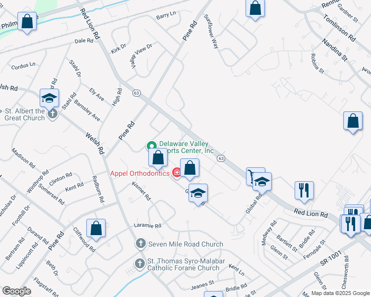 map of restaurants, bars, coffee shops, grocery stores, and more near 9999 Gantry Road in Philadelphia