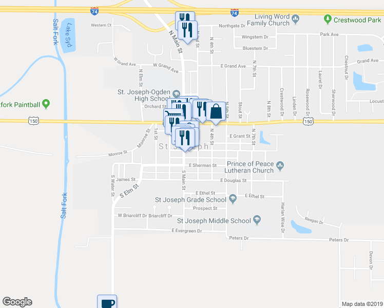 map of restaurants, bars, coffee shops, grocery stores, and more near in Saint Joseph