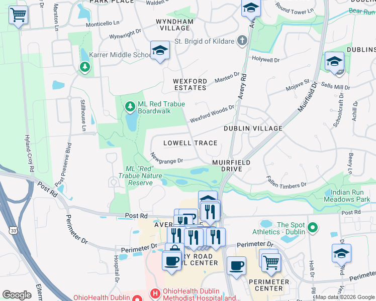 map of restaurants, bars, coffee shops, grocery stores, and more near 6308 Oisin Court in Dublin