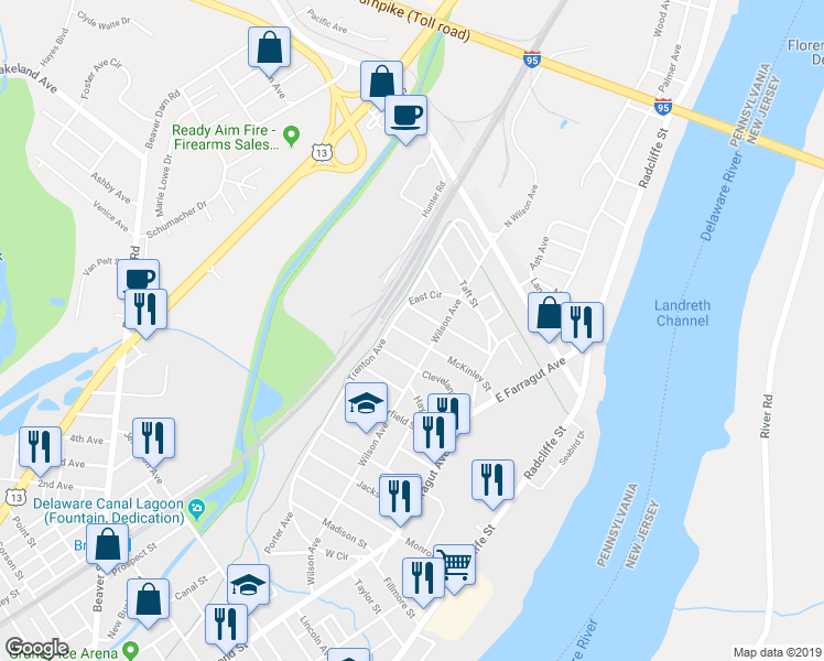 map of restaurants, bars, coffee shops, grocery stores, and more near 333 McKinley Street in Bristol