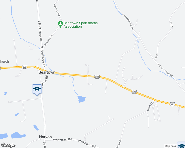 map of restaurants, bars, coffee shops, grocery stores, and more near 6512 Division Highway in Narvon