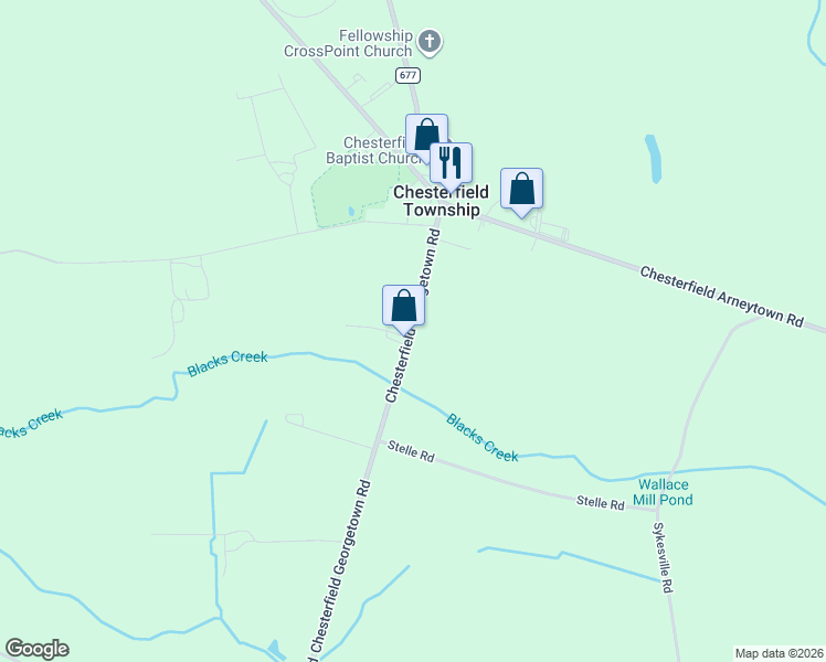 map of restaurants, bars, coffee shops, grocery stores, and more near 23 Chest-Georgetown Road in Burlington County
