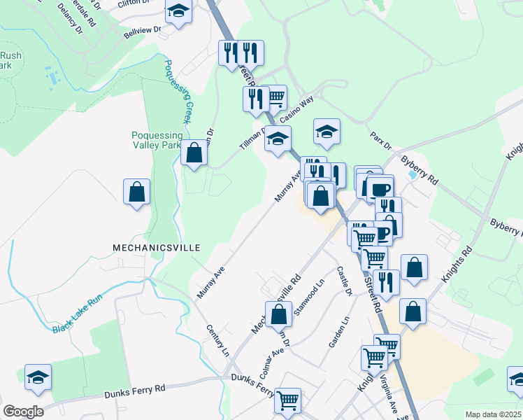 map of restaurants, bars, coffee shops, grocery stores, and more near 2864 Murray Avenue in Bucks County