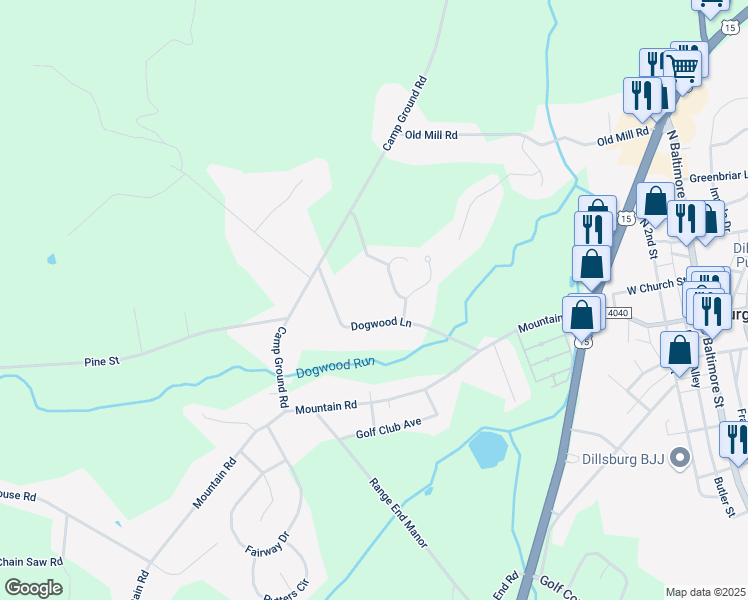 map of restaurants, bars, coffee shops, grocery stores, and more near 32 Dogwood Lane in Dillsburg