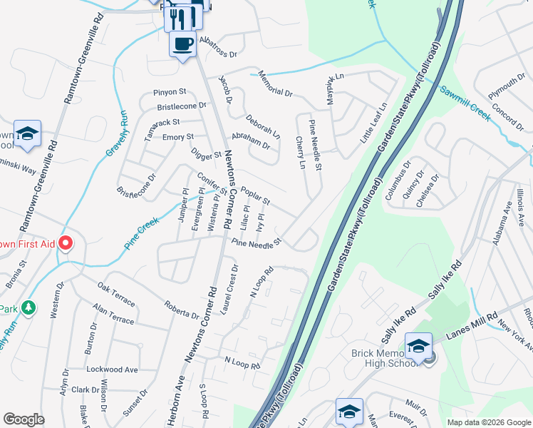 map of restaurants, bars, coffee shops, grocery stores, and more near 13 Ivy Place in Howell Township