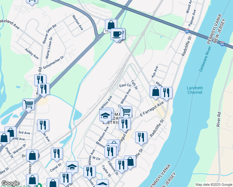 map of restaurants, bars, coffee shops, grocery stores, and more near 345 McKinley Street in Bristol