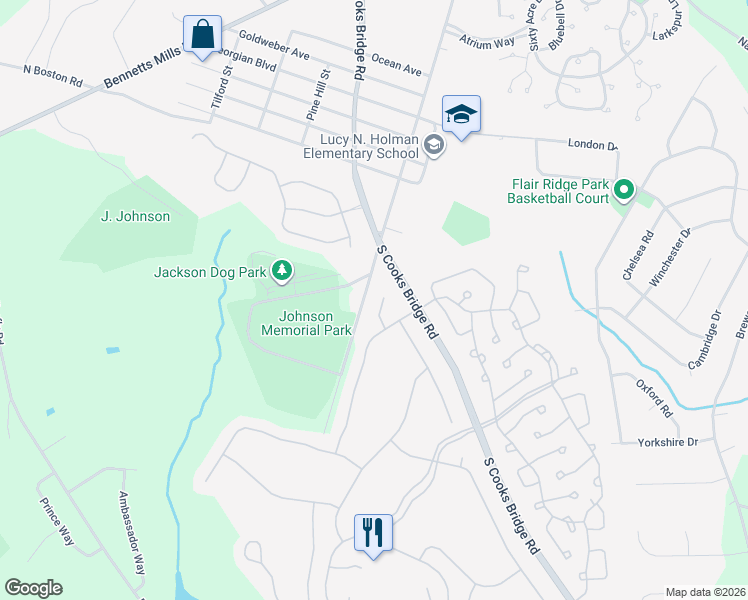 map of restaurants, bars, coffee shops, grocery stores, and more near 14 Rye Court in Jackson Township