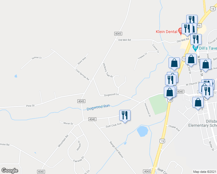 map of restaurants, bars, coffee shops, grocery stores, and more near 32 Dogwood Lane in Dillsburg