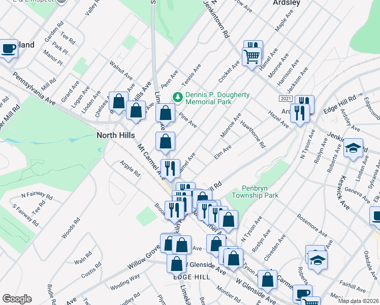 map of restaurants, bars, coffee shops, grocery stores, and more near 226 Hamel Avenue in Glenside