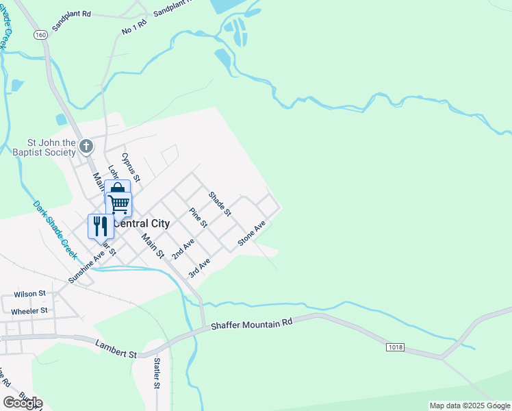 map of restaurants, bars, coffee shops, grocery stores, and more near Maple Street in Central City