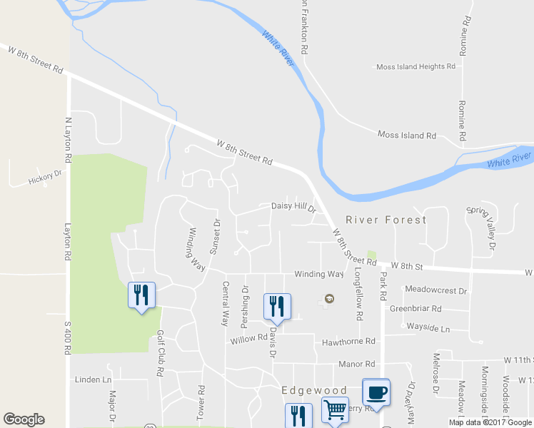 map of restaurants, bars, coffee shops, grocery stores, and more near 407 Ironwood Lane in Anderson