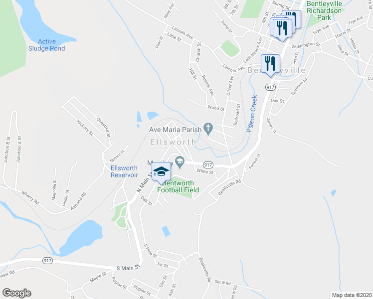 map of restaurants, bars, coffee shops, grocery stores, and more near 12 Hemlock Street in Ellsworth