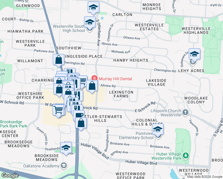 map of restaurants, bars, coffee shops, grocery stores, and more near 533 Braxton Place East in Westerville