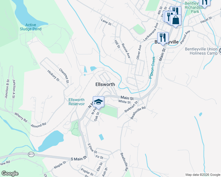 map of restaurants, bars, coffee shops, grocery stores, and more near 12 Hemlock Street in Ellsworth