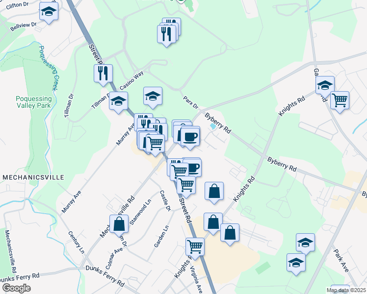 map of restaurants, bars, coffee shops, grocery stores, and more near 2737 Street Road in Bensalem