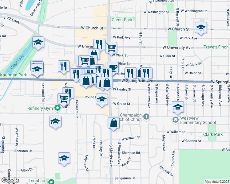 map of restaurants, bars, coffee shops, grocery stores, and more near 508 South Mattis Avenue in Champaign