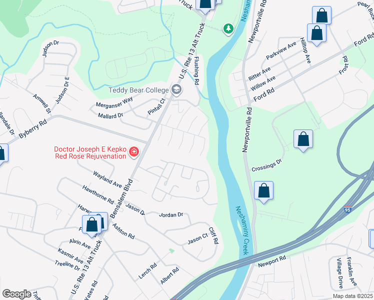 map of restaurants, bars, coffee shops, grocery stores, and more near 5102 Windward Lane in Bucks County