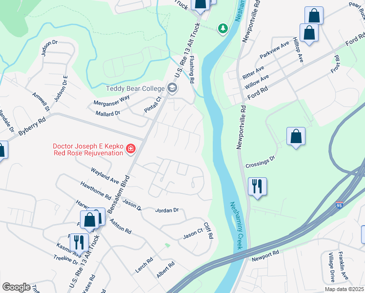 map of restaurants, bars, coffee shops, grocery stores, and more near 5102 Windward Lane in Bucks County