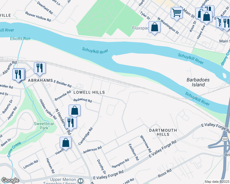 map of restaurants, bars, coffee shops, grocery stores, and more near 603 Nantucket Circle in King of Prussia