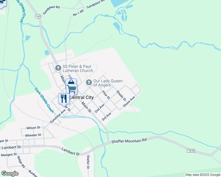 map of restaurants, bars, coffee shops, grocery stores, and more near Carbon Avenue in Central City