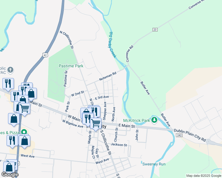 map of restaurants, bars, coffee shops, grocery stores, and more near 284 North Avenue in Plain City