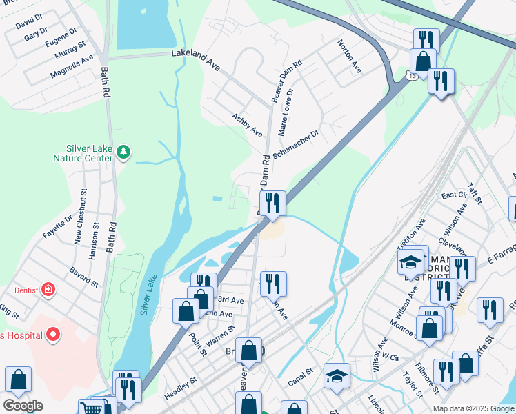 map of restaurants, bars, coffee shops, grocery stores, and more near 4817 Beaver Dam Road in Bristol