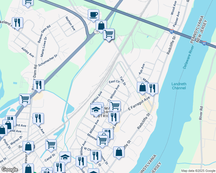 map of restaurants, bars, coffee shops, grocery stores, and more near 344 Roosevelt Street in Bristol