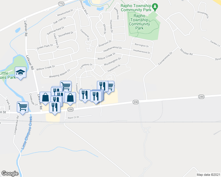 map of restaurants, bars, coffee shops, grocery stores, and more near 1 Lancaster Estates in Mount Joy