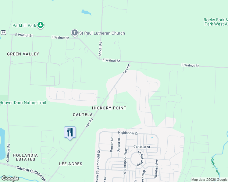 map of restaurants, bars, coffee shops, grocery stores, and more near 7558 Lee Road in Westerville