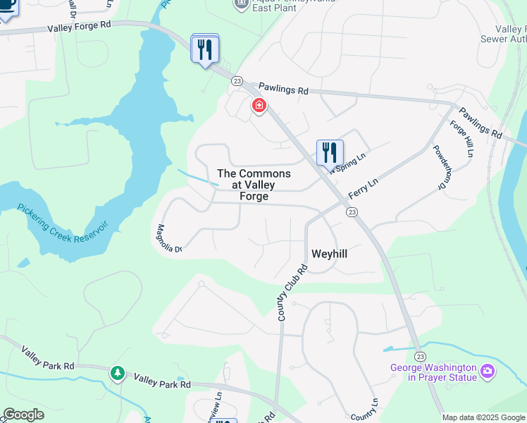 map of restaurants, bars, coffee shops, grocery stores, and more near 52 Bayberry Lane in Phoenixville