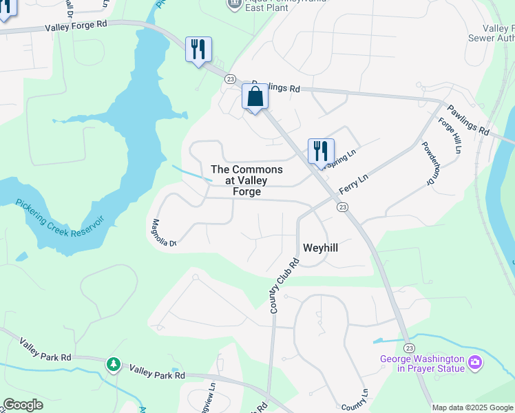 map of restaurants, bars, coffee shops, grocery stores, and more near 52 Bayberry Lane in Phoenixville