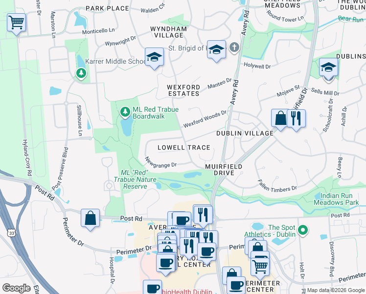 map of restaurants, bars, coffee shops, grocery stores, and more near 6308 Oisin Court in Dublin